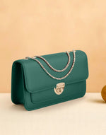 Trendy Twist Lock Closure Crossbody Bag - Green